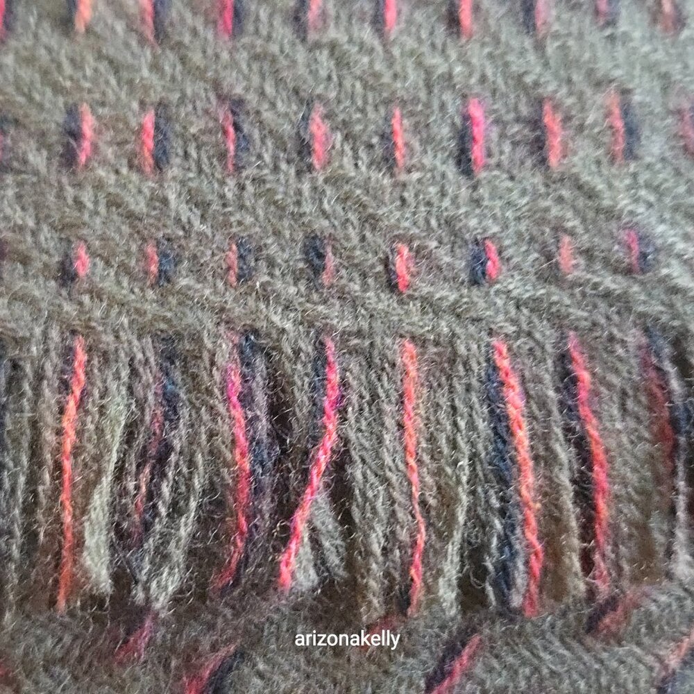 NWOT Cashmere Woven Scarf Olive Green With Black + Orange Weave Detail - Picture 9 of 16